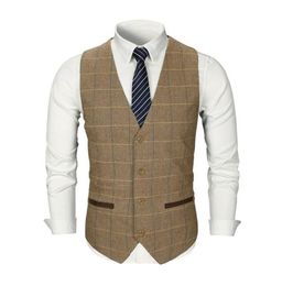 2020 Checked Tweed Vest Men Suit Vest Slim Groom039s Wear Wedding Waistcoat Men039s Dress Vests Sleeveless Suit Jacket4679626