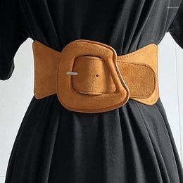 Belts Women's Runway Fashion Faux Leather Elastic Cummerbunds Female Dress Corsets Waistband Decoration Wide Belt TB075