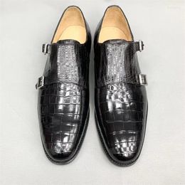 Dress Shoes Goodyear Handcraft Authentic Crocodile Skin Men's Black Derby Genuine Alligator Leather Buckle Strap Male Oxfords