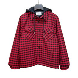 Clinee Designer luxury jacket black and red plaid wool hooded jacket false two-piece set of men and women autumn and winter cotton jacket Size s-xl 1PYRZ