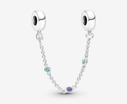 100 925 Sterling Silver Triple Blue Stone Safety Chain Charms Fit Original European Charm Bracelet Fashion Women Wedding Engageme4244922