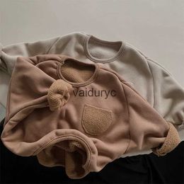 Hoodies Sweatshirts 2023 Kış Yeni Çocuklar Uzun Kollu Sıradan Sweatshirtler Kalın Sıcak Bebek Gevşek Külot Moda Erkek Kızlar Polar Sweatshirts H240508