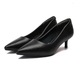 Dress Shoes Ladies Soft Leather Comfortable Middle-aged Thin Heel 3/5/7CM Office Work Pumps Women Wedding Black Big Size 32-41