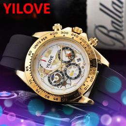 New Men's Automatic Party Watch Quartz Hour Hand Stainless Steel Case Clock High Quality Rubber Strap Fashion Multifunctional299R