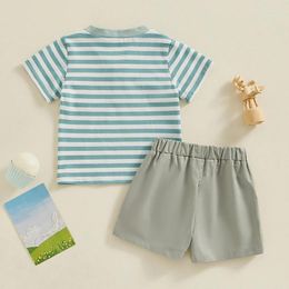 Clothing Sets Kupretty Toddler Baby Boy Summer Clothes Retro Stripe Short Sleeve T-shirts Shorts 3 6 9 12 18 24 Month 2T Set