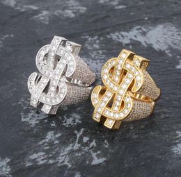 Mens Hip Hop Ring Jewelry Dollar Sign Gemstone Zircon Fashion Big Gold Rings7319407