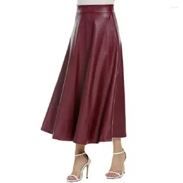 Skirts Spring Autumn PU Leather Skirt Women Saia Faldas Maxi Long Womens High Waist Slim Vintage Pleated Black