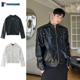 Men's Leather Faux Leather PU Leather Motorcycle Jackets Man High Street Korea Retro Short Racing Jacket Male Hip Hop Black Coats Autumn Harajuku Outwear