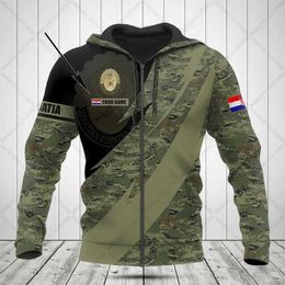 Customise Croatia Camouflage Zipper Hoodies Loose Unisex Oversize Sweatshirts Winter Casual Streetwear Tops Pullover