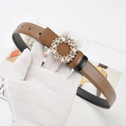 Belts Women's Fashion Diamonds Buckle Genuine Leather Cummerbunds Female Dress Corsets Waistband Decoration Narrow Belt R2086