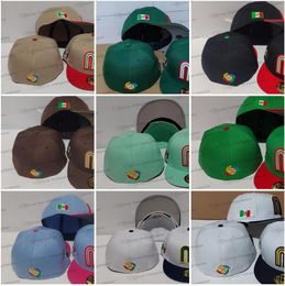 2024 Men's Mexico Dark Green Colour Fitted Hat Letter M Hip Hop Size Hats Baseball Caps Adult Flat Peak for Men Women Full Closed Cap MY12-01