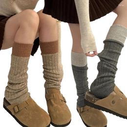 Women Socks Footless Boot Cuffs Colorblock Ribbed Knit Leg Warmer Cover Long