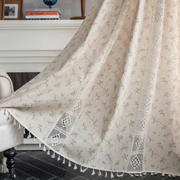 Boho Floral Semi-Blackout Windows Crochet Tassel Curtain Polyester Cotton Linen Blend for Bedroom Living Room Bohemian Curtain 240117