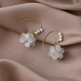 Stud Earrings 2024 Korean Manual Beaded Baroque Pearl Grape Shape Long Drop Dangle For Women Fashion Ear Accessories