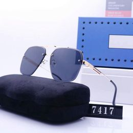 Luxury designer Brand Retro Oversized Square Polarised Sunglasses for Women Men Vintage Shades UV400 Classic Large Metal Frame Sun Glasses 7417