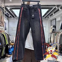 Men's Jeans 2024ss Washed Vintage Stripe Yellow Jeans Pants For Men Women Trousersyolq