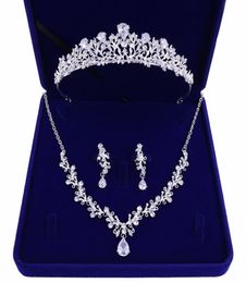 Highquality new bride crown tiara threepiece zircon necklace earrings princess birthday wedding with female accessories gift3376395