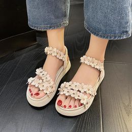 Dress Shoes For Women 2024 Elastic Band Women's Sandals Fashion Floral Metal Decoration Platform