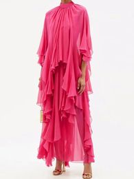 summer cape boho women's resort chiffon maxi dress irregular runway show designer ruffle dress skirt pleated dress 240116