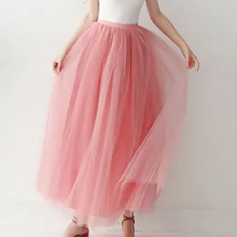 Skirts Layered Tulle Pleated Women Skirt Elastic High Waist Full Lining Korean Style Midi Elegant Party Faldas