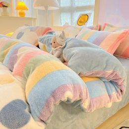 Winter Thick Warm Plush Comforter Cover Queen Bedding Sets Cartoon Quilt Cover Bed Sheet Pillowcase 4pcs Luxury Bed Linens 240117