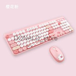 Keyboards 2.4G Wireless Keyboard Set Cute Bear Mixed Candy Colour Roud Keycap Keyboard and Mouse Comb for Laptop Notebook PC Girls Gift J240117
