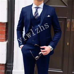 Handsome Two Buttons Groomsmen Notch Lapel Groom Tuxedos Mens Wedding Dress Man Jacket Blazer Prom Dinner suits Jacket Pants Tie 236D