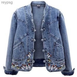 Women's Leather Faux Leather Women Jeans Jacket 2022 New Spring Autumn Clothing Embroidered Short Denim Jackets Female Basic Coat Long Sleeve Outerwear 3XL YQ240116