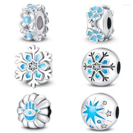 Loose Gemstones Fashionable S925 Silver Bead Flower Snowflake Glow Fixed Isolation Fit Bracelet Women's Birthday Charm Gift