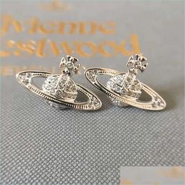 West Queen Mother Diamond Studded Earrings Net Red Simple Design Drop Delivery Dhsaj