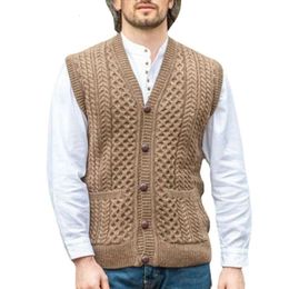 New European And American Men's Autumn And Winter Sleeveless Woollen Vest, Slim Fit, Solid Colour Twisted Flower Sweater, Vest For Men