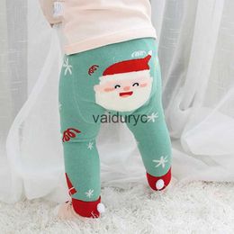 Trousers 6-24M Knitted Autumn Winter Baby Girls Boys Pants Socks 2Pcs High Elastic Toddler Trousers Christmas Santa Claus PP Leggings New H240508