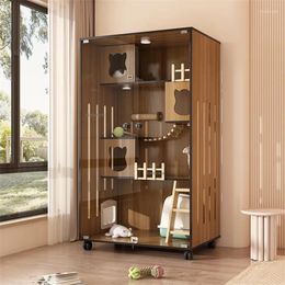 Cat Carriers Luxury Villa Home Indoor Cages Solid Wood Transparent Glass House Super Large Space Waterproof Pet Exhibit Cabinet