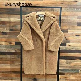 Designer Maxmaras Teddy Bear Coat Womens Cashmere Coats Wool Winter 2024 New Star Camel Fur Particle Sheep Fleece Mid Length c