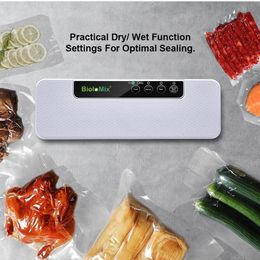 Automatic Vacuum Sealer Wet Or Dry Food Saver Packing Machine with 10pcs Free Bags for Sous Vide WhiteBlackBioloMix 240116