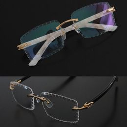 Luxury Diamond Cut Lens Rimless Frames White Plank Eyeglasses C Decoration 18K Gold Frame presbyopic Eyewear Men Myopic Optical Male and Female 57-18-140mm