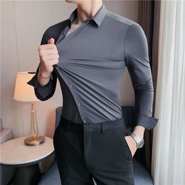 Plus Size 4XL-M High Elasticity Seamless Shirts Men Long Sleeve Top Quality Slim Casual Luxury Shirt Social Formal Dress Shirts 240116