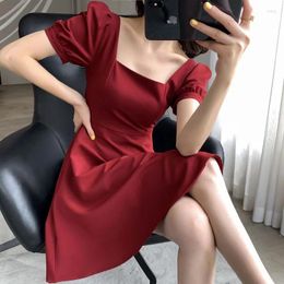 Casual Dresses Sexy A-Line Long Dress For Woman Night Black Red Summer Square Collar Hepburn Style Elegant Office Wear Chic Party Evening