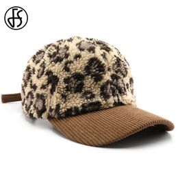 Ball Caps FS Leopard Pattern Corduroy Cap Retro Colour Patchwork Japanese Winter Baseball Caps For Men Outdoor Travel Warm Women Golf Hats J240117