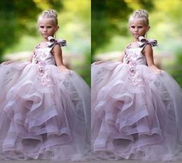 Pretty Princess Ball Gown Flower Girl Dresses 3D Floral Appliques Bow Gilrs Pageant Dress Fluffy Tulle Long Birthday Dress6088704