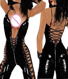 Sexy Wetlook latex catsuit PVC Faux Leather Costume Lady fetish erotic Lingerie PU Bodysuit Club wear body stocking overalls L6487684