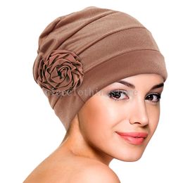 Fashion Women Headscarf Spring And Autumn Style Lady Turban Hat Discoid Flower Solid Colour Cap Chemotherapy Cap Hair Accessory