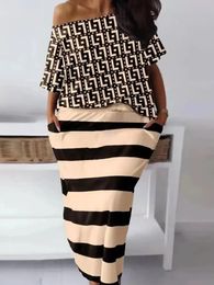 LW Plus Size Geometric Print Striped Pocket Design Skirt Set matching sets Two Piece dress sets Summer TopsBottoms Matching set 240117