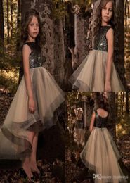 Little Black High Low Flower Girls Dresses For Weddings Sequins Appliqued New Kids First Communion Dress Custom Made Pageant Gowns7299807