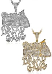 Iced Out Gold Silver Plated BREAD GANG Pendant Necklace Micro Zircon Charm Men Bling Hip Hop Jewellery Gift6445587