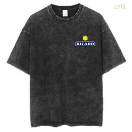 Heavy Weight 100% Cotton Washed Distressed Oversized Ricard Men's T Shirt Unisex Gothic Grunge High Street Punk Top Tees