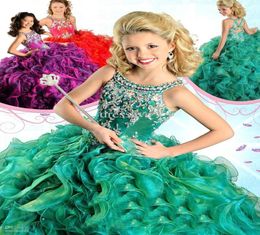 2020 New Princess Girl039s Pageant Dresses Lovely Halter Criss Cross Beaded Back Crystals Coral Organza Cute Ball Gown Girls06718674