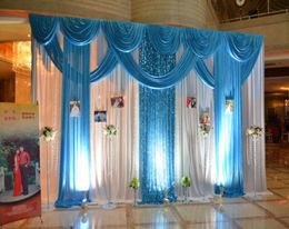 34m Wedding Party Ice Silk Fabric Drapery White Blue Colour With Swag Stage Prop Fashion Drape Curtain Backdrop2193129