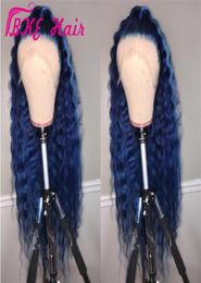 selling 360 lace frontal Long water wave wig dark blue Colour Synthetic Lace Front Wig With Pre Plcuked Baby Hair Wigs For Women8483752