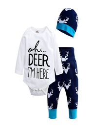 Christmas Boys Girls Clothing Newborn Rompers Kids Baby Girls Boys Outfits Clothes Romper TopsPantsHat Costume Jumpsuit Set4243455